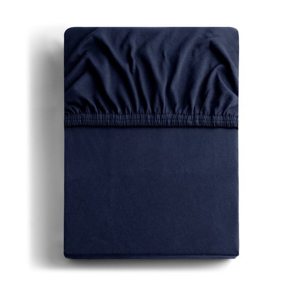 Cearceaf albastru închis din jerseu cu elastic 200x200 cm Amber – DecoKing