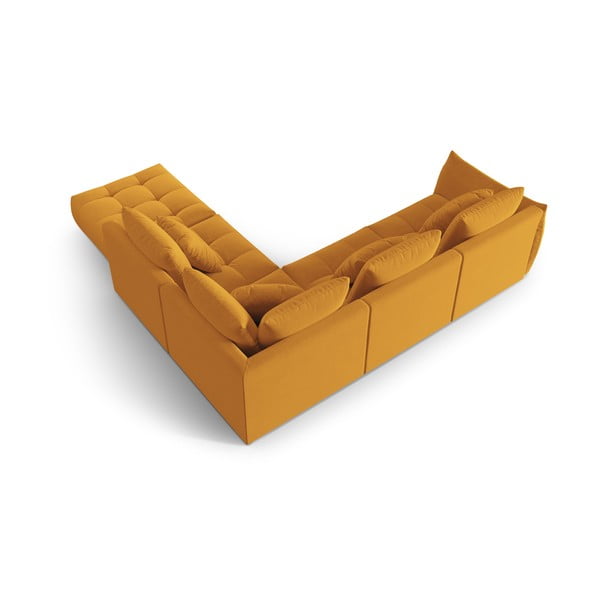 Colțar galben cu tapițerie din catifea (cu colț pe partea dreaptă/în formă de ”L”) Bloom – Micadoni -image-3