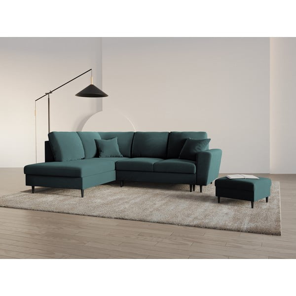 Colțar petrol extensibil, cu spațiu de depozitare cu tapițerie din catifea (cu colț pe partea stângă-în formă de ”L”) Kyoto – Cosmopolitan Design-image-2