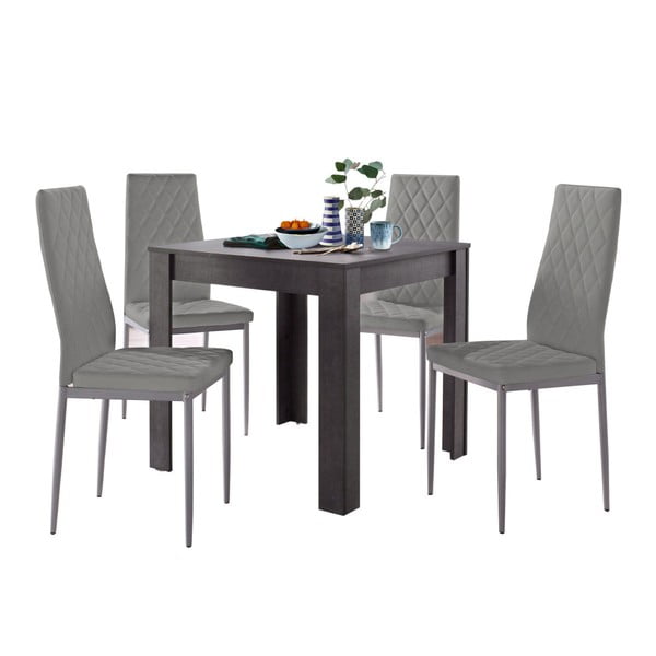 Set masă cu aspect de beton și 4 scaune gri Støraa Lori and Barak, 80 x 80 cm
