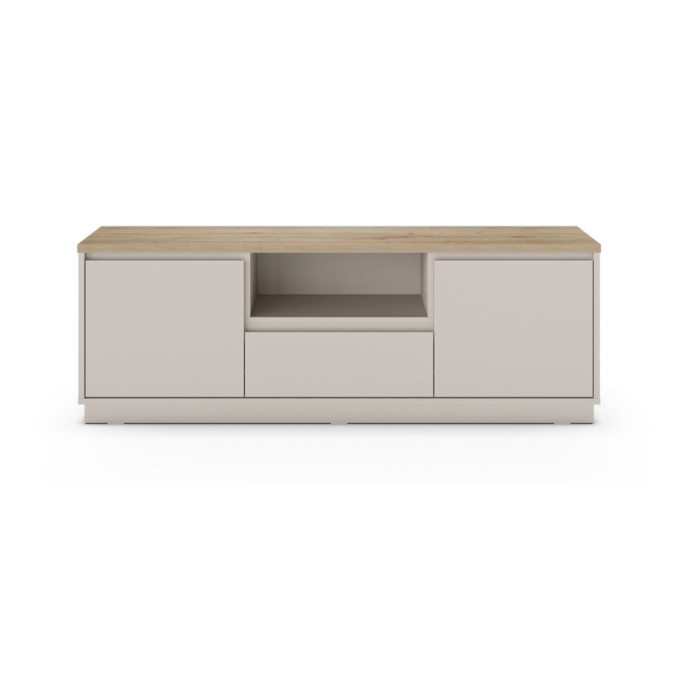 Comodă TV bej cu aspect de lemn de stejar 161x55x40 cm Loreta – Marckeric