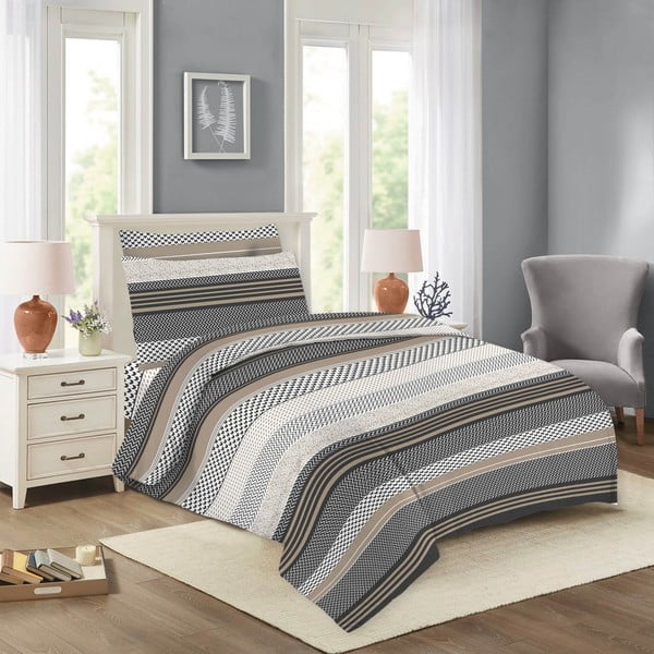 Lenjerie de pat negru-maro din bumbac pentru pat de o persoană 140x200 cm Nela – Cotton House