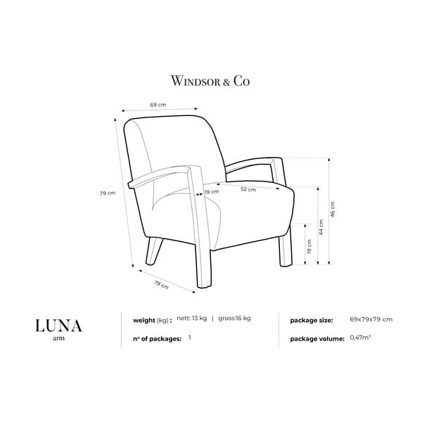 Fotoliu Windsor & Co Sofas Luna, albastru închis-image-3