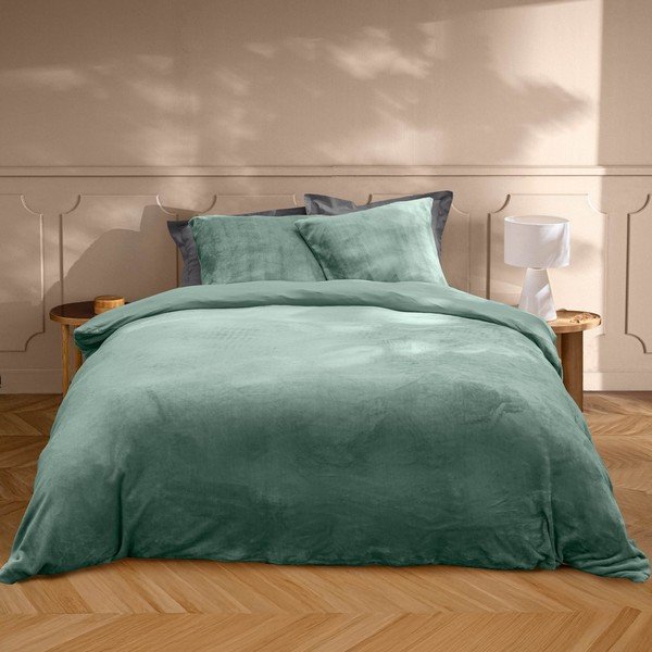 Lenjerie de pat verde din microflanel pentru pat dublu/extinsă cu 3 piese 240x220 cm Flanou – douceur d'intérieur-image-1