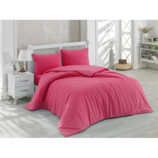 Lenjerie de pat cu cearșaf din bumbac Minimal, 200 x 220 cm, roz