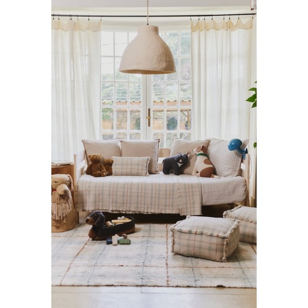 Covor crem-verde salvie lavabil, țesut manual din bumbac 90x120 cm Tartan Blue Sage – Lorena Canals-image-1