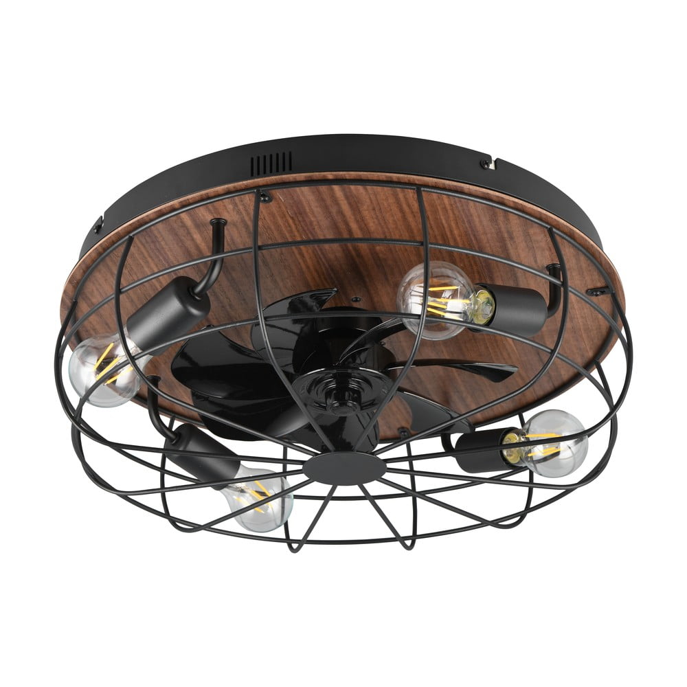 Plafonieră negru-mat/maro cu control prin telecomandă/cu ventilator Trondheim – Trio