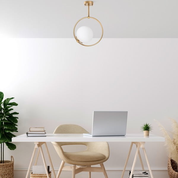 Plafonieră albă/alămie cu abajur din sticlă 39x26 cm Dolunay – Opviq lights-image-1