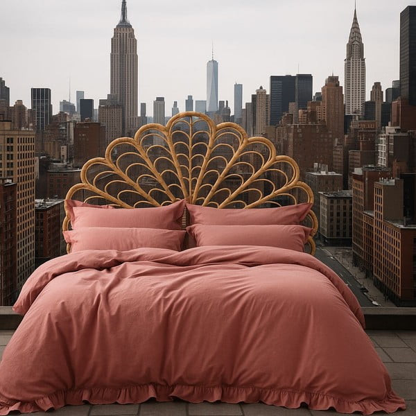 Lenjerie de pat roz din bumbac ranforcé pentru pat de o persoană 140x200 cm Ruffle Striped – Mila Home Luxury-image-3