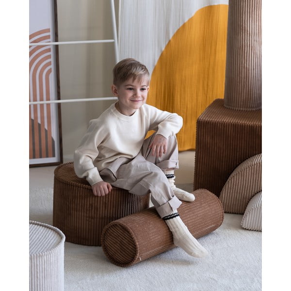 Puf de copii maro cu tapițerie din catifea reiată – Wigiwama-image-1