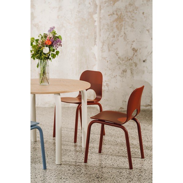 Masă de dining rotundă cu blat cu aspect de lemn de stejar ø 100 cm Meko – noo.ma-image-3