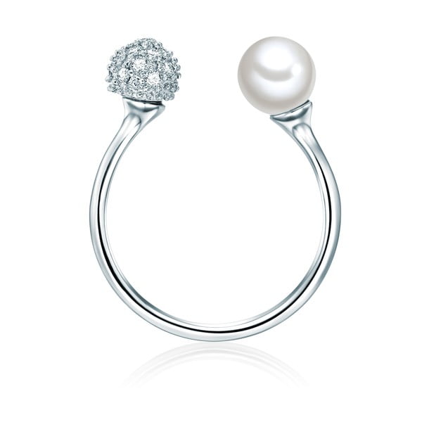 Inel argintiu cu perlă albă Perldesse Perle, mărimea 52