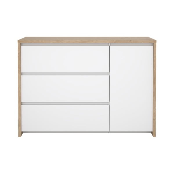 Comodă albă-în culoare naturală cu aspect de lemn de stejar 119x84x48 cm Next – Tvilum