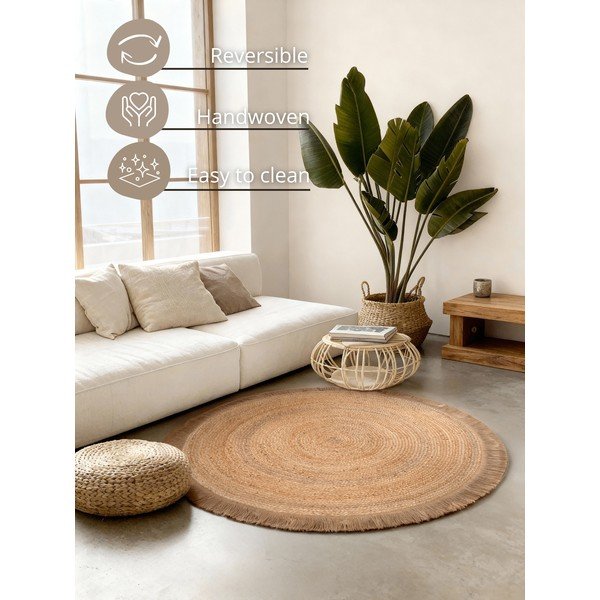 Covor în culoare naturală reversibil/țesut manual rotund din iută ø 150 cm Nuru – Hanse Home-image-4