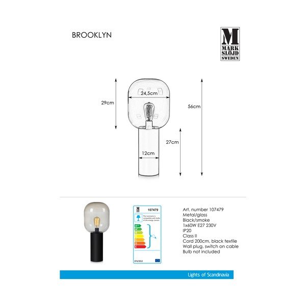Veioză Markslöjd Brooklyn Smoke, 24 cm, gri-image-2