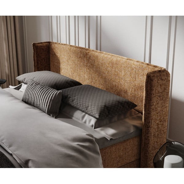 Pat boxspring portocaliu cu spațiu de depozitare 160x200 cm Passion – Maison de Rêve-image-4