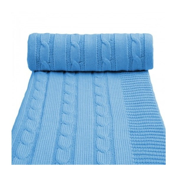 Pătură tricotată din amestec de bumbac pentru copii T-TOMI Spring, 80 x 100 cm, albastru