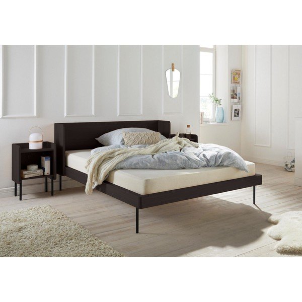 Pat matrimonial negru cu aspect de lemn de stejar 160x200 cm Wrap – Bonami Selection-image-1