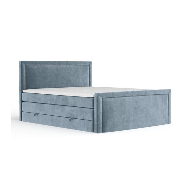 Pat boxspring albastru cu spațiu de depozitare 200x200 cm Lavenda – Maison de Rêve