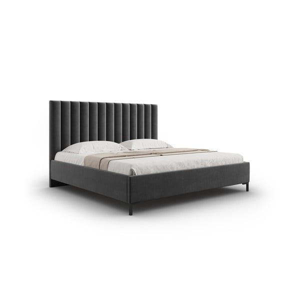 Pat matrimonial gri închis tapițat cu spațiu de depozitare și somieră 160x200 cm Casey – Mazzini Beds-image-2