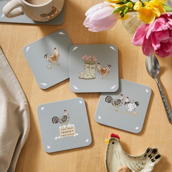 Coasters gri 4 buc. din plută Hen House Lane – Cooksmart ®-image-1