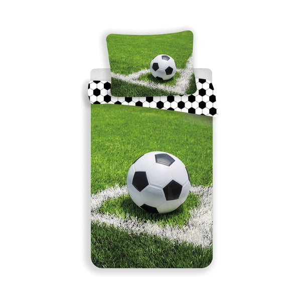 Lenjerie de pat pentru copii verde din bumbac pentru pat de o persoană 140x200 cm Football – Jerry Fabrics