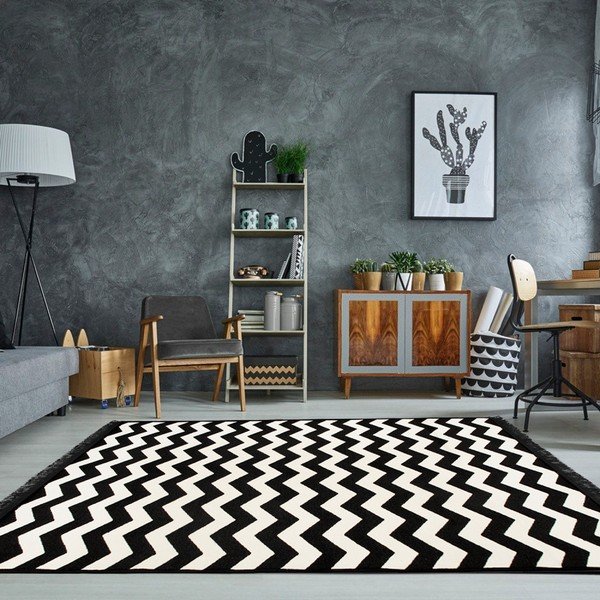 Covor reversibil Zig Zag, 140 x 215 cm, alb-negru-image-1
