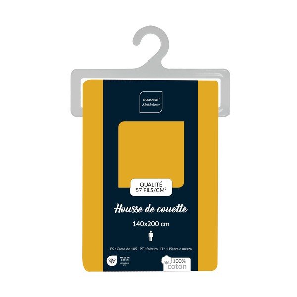 Husă de pilotă galbenă din bumbac pentru pat de o persoană 140x200 cm Lina – douceur d'intérieur-image-2