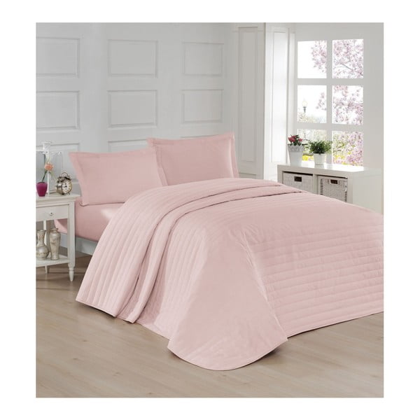 Cuvertură roz matlasată pentru pat dublu 220x240 cm Monart – Mijolnir