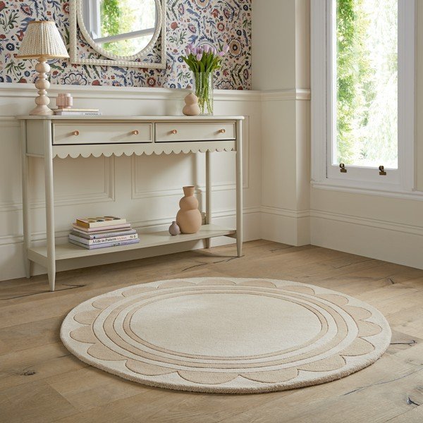 Covor în culoare naturală țesut manual rotund din lână ø 120 cm Lois Scallop – Flair Rugs-image-1
