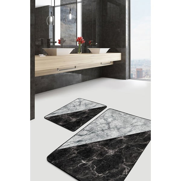 Covorașe de baie negru-alb 2 buc. 60x100 cm – Mila Home-image-1