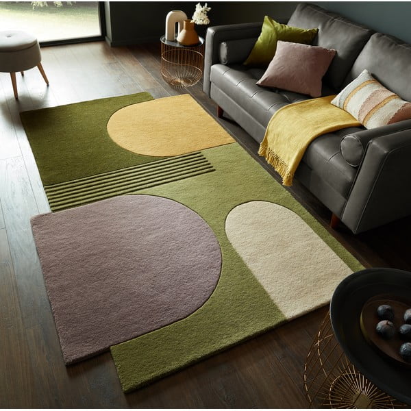 Covor verde țesut manual din lână 150x240 cm Lozenge – Flair Rugs-image-1