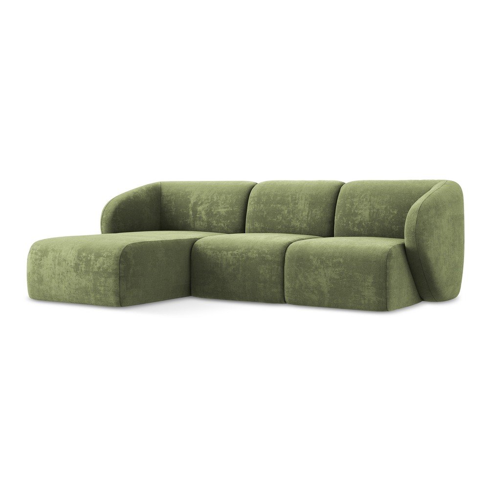 Colțar verde cu tapițerie din chenille (cu colț pe partea stângă/cu șezlong) Lani – Makamii
