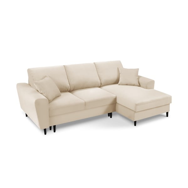 Colțar din catifea cu șezlong pe partea dreaptă Kooko Home Jazz, bej-image-3