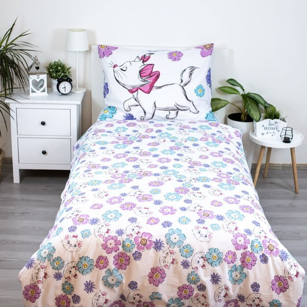 Lenjerie de pat pentru copii albă din bumbac pentru pat de o persoană 140x200 cm Marie Cat "Floral" – Jerry Fabrics-image-2