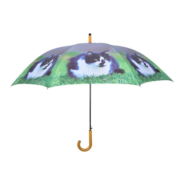 Umbrelă cu model cu pisici Esschert Design Cat, ⌀ 120 cm, verde - gri