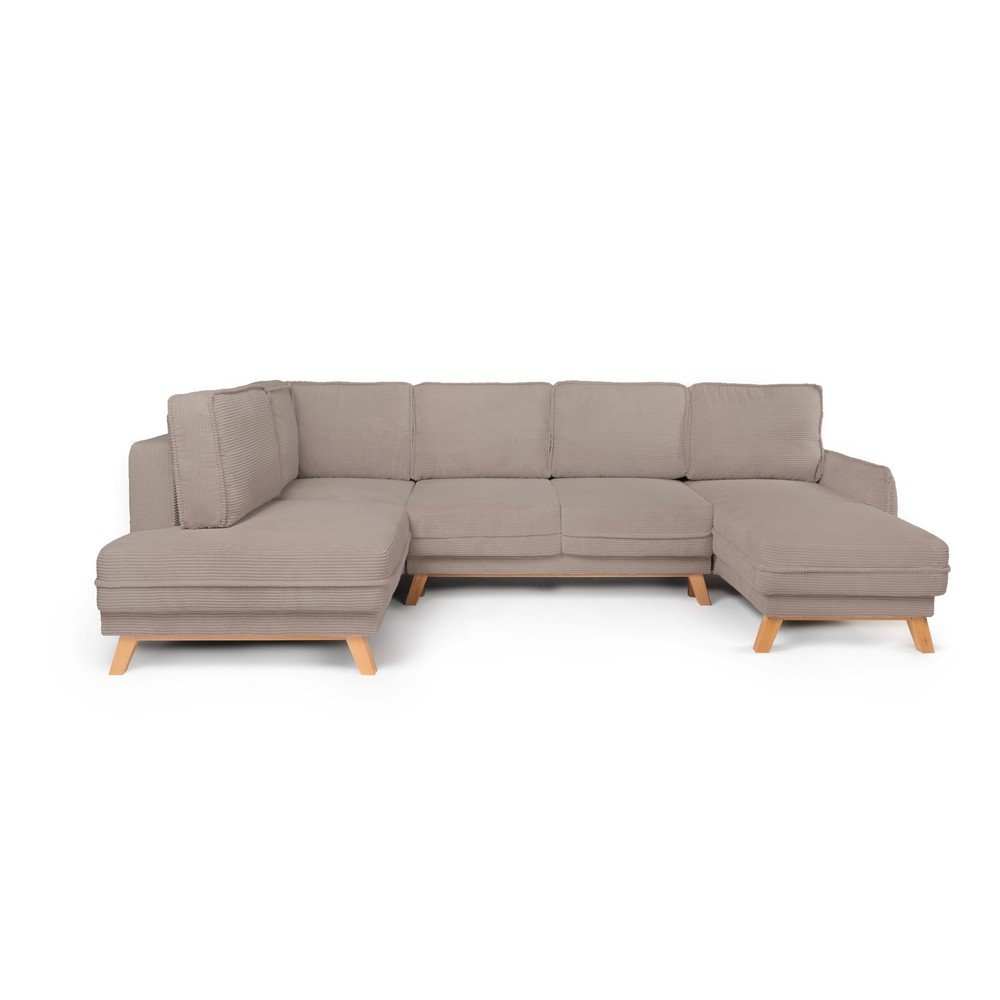 Colțar taupe extensibil/cu spațiu de depozitare cu tapițerie din catifea reiată (cu colț pe partea stângă/în formă de "U") Tori – Bonami Selection