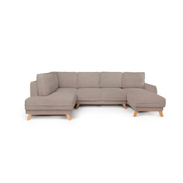 Colțar taupe extensibil/cu spațiu de depozitare cu tapițerie din catifea reiată  (cu colț pe partea stângă/în formă de "U") Tori – Bonami Selection