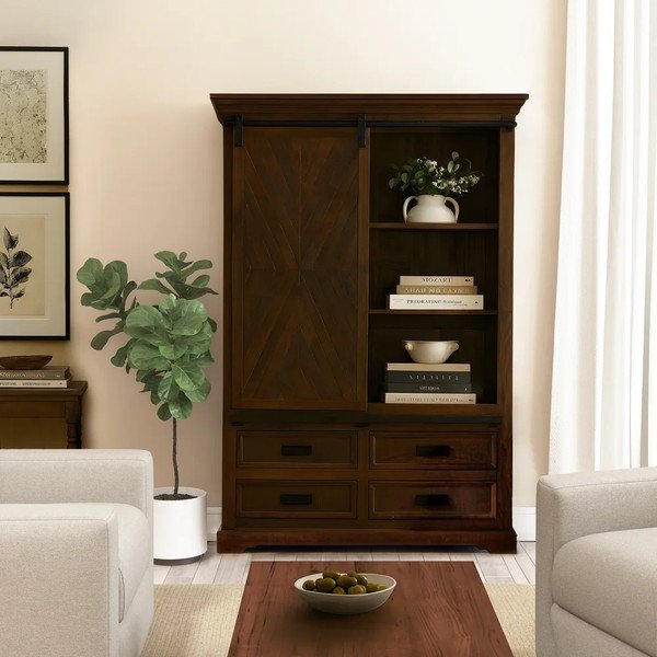 Bibliotecă maro din lemn de mango cu ușă glisantă 110x160x40 cm Don Barn – Støraa-image-4