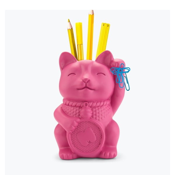 Suport pentru creioane Just Mustard Lucky Cat, roz