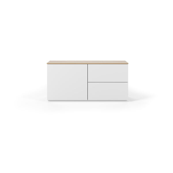 Comodă albă cu ușă și 2 sertare și blat cu aspect de lemn de stejar TemaHome Join, 120x54 cm