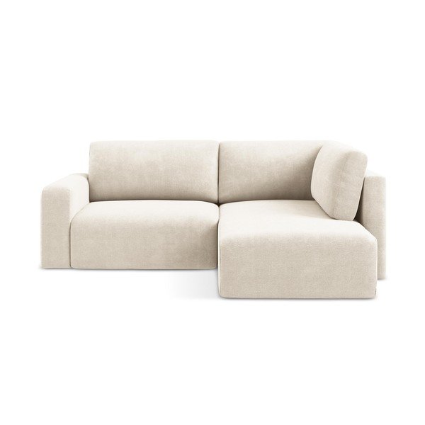 Colțar crem extensibil/cu spațiu de depozitare cu tapițerie din chenille (cu colț pe partea dreaptă/în formă de ”L”) Kona – Makamii