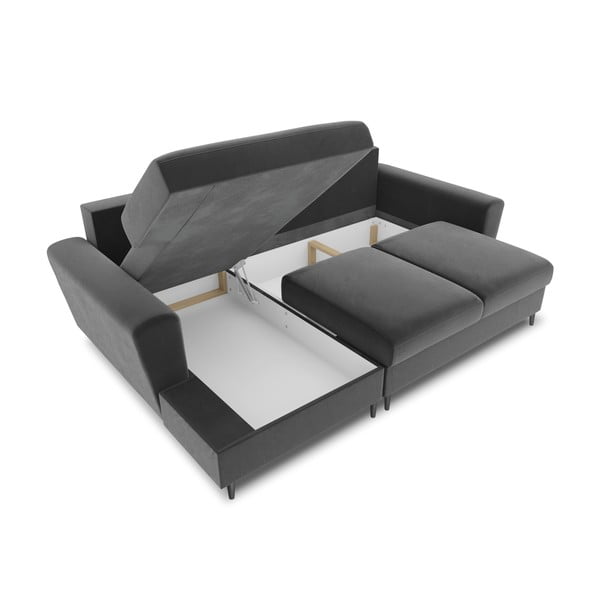Colțar gri deschis extensibil, cu spațiu de depozitare cu tapițerie din catifea (cu colț pe partea stângă, cu șezlong) Kyoto – Cosmopolitan Design-image-3