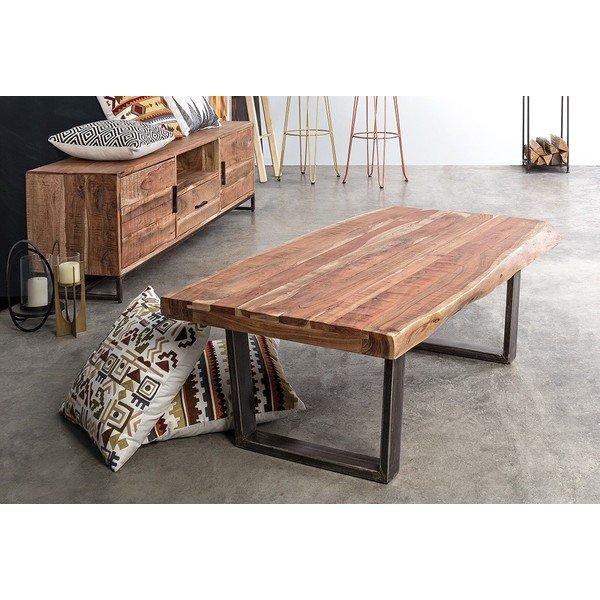Măsuță de cafea neagră/în culoare naturală cu blat din lemn de acacia 70x120 cm Elmer – Bizzotto-image-4