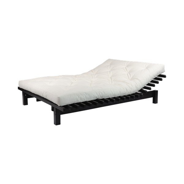 Pat dublu din lemn de pin cu saltea Karup Design Blues Double Latex Black/Natural, 160 x 200 cm-image-1