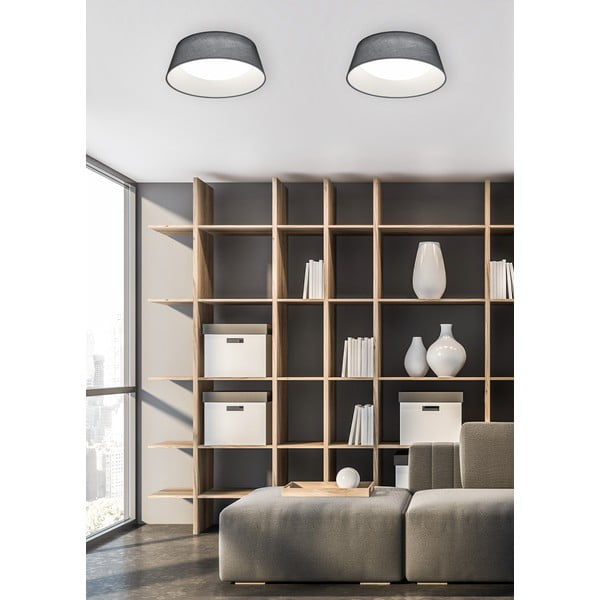 Plafonieră neagră LED cu abajur textil Ponts – Trio-image-1