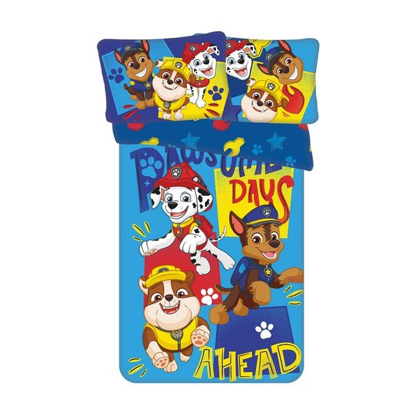 Lenjerie de pat pentru copii albastră din bumbac pentru pătuț 100x135 cm Paw Patrol "Pawsome days ahead" – Jerry Fabrics
