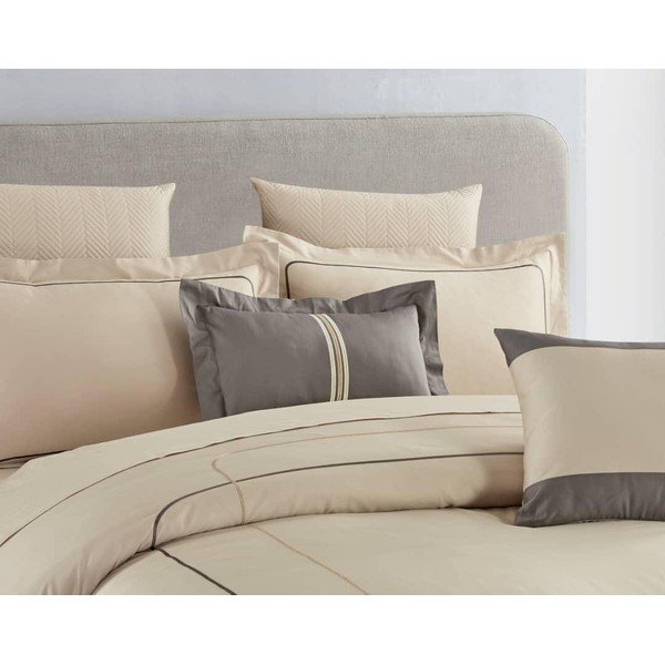 Lenjerie de pat bej din bumbac ranforcé pentru pat dublu, extinsă cu cearceaf inclus, cu 6 piese 240x220 cm Calm of Lines – Mila Home Luxury-image-1