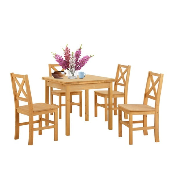 Set masă dining și 4 scaune din lemn de pin Støraa Marlon