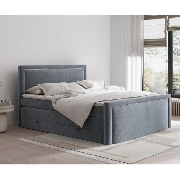 Pat boxspring gri închis cu spațiu de depozitare 140x200 cm Lavenda – Maison de Rêve-image-1